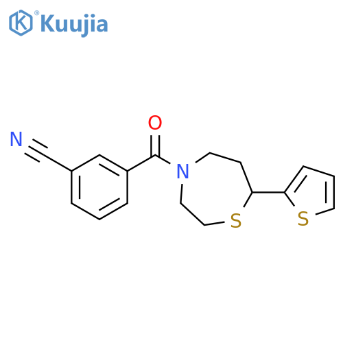 3-[7-(thiophen-2-yl)-1,4-thiazepane-4-carbonyl]benzonitrile structure