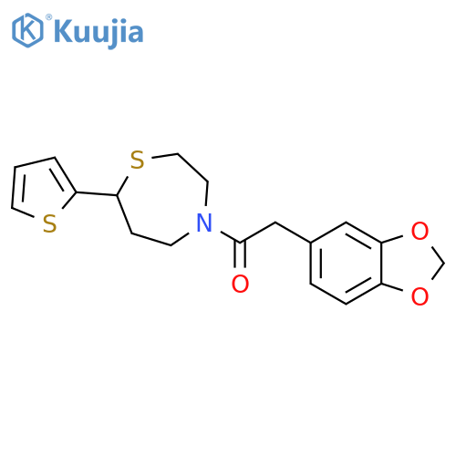 2-(2H-1,3-benzodioxol-5-yl)-1-[7-(thiophen-2-yl)-1,4-thiazepan-4-yl]ethan-1-one structure