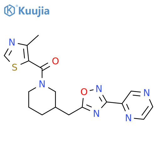 2-(5-{[1-(4-methyl-1,3-thiazole-5-carbonyl)piperidin-3-yl]methyl}-1,2,4-oxadiazol-3-yl)pyrazine structure