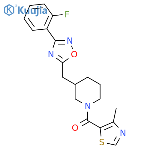 3-{[3-(2-fluorophenyl)-1,2,4-oxadiazol-5-yl]methyl}-1-(4-methyl-1,3-thiazole-5-carbonyl)piperidine structure