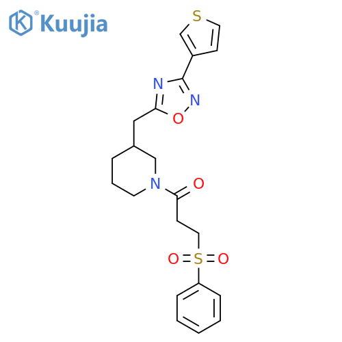 3-(benzenesulfonyl)-1-(3-{[3-(thiophen-3-yl)-1,2,4-oxadiazol-5-yl]methyl}piperidin-1-yl)propan-1-one structure