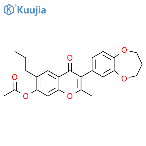 3-(3,4-dihydro-2H-1,5-benzodioxepin-7-yl)-2-methyl-4-oxo-6-propyl-4H-chromen-7-yl acetate structure