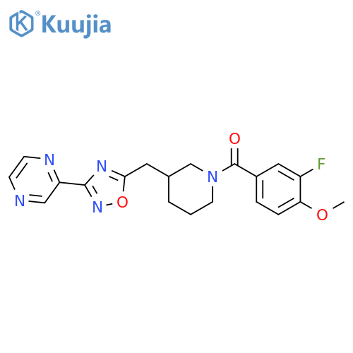 2-(5-{[1-(3-fluoro-4-methoxybenzoyl)piperidin-3-yl]methyl}-1,2,4-oxadiazol-3-yl)pyrazine structure