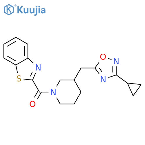 2-{3-[(3-cyclopropyl-1,2,4-oxadiazol-5-yl)methyl]piperidine-1-carbonyl}-1,3-benzothiazole structure