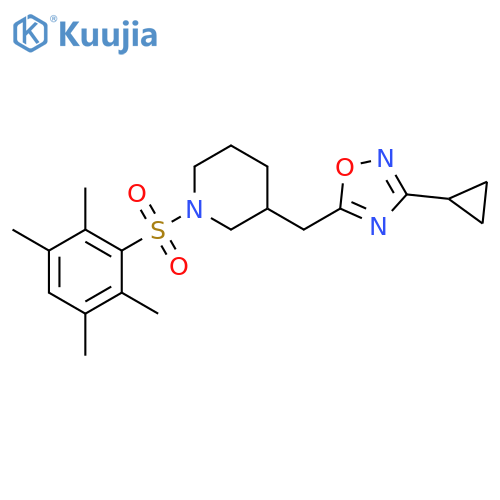3-[(3-cyclopropyl-1,2,4-oxadiazol-5-yl)methyl]-1-(2,3,5,6-tetramethylbenzenesulfonyl)piperidine structure