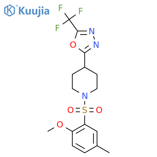 1-(2-methoxy-5-methylbenzenesulfonyl)-4-5-(trifluoromethyl)-1,3,4-oxadiazol-2-ylpiperidine structure
