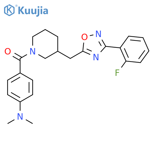 4-(3-{[3-(2-fluorophenyl)-1,2,4-oxadiazol-5-yl]methyl}piperidine-1-carbonyl)-N,N-dimethylaniline structure