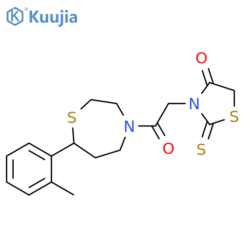 3-{2-[7-(2-methylphenyl)-1,4-thiazepan-4-yl]-2-oxoethyl}-2-sulfanylidene-1,3-thiazolidin-4-one structure