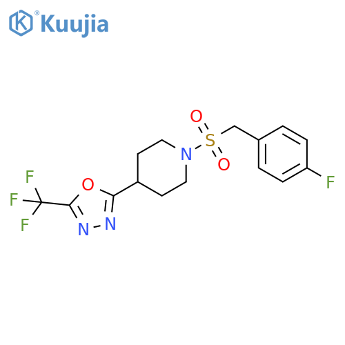 1-(4-fluorophenyl)methanesulfonyl-4-5-(trifluoromethyl)-1,3,4-oxadiazol-2-ylpiperidine structure