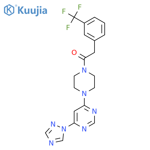 1-(4-(6-(1H-1,2,4-triazol-1-yl)pyrimidin-4-yl)piperazin-1-yl)-2-(3-(trifluoromethyl)phenyl)ethanone structure
