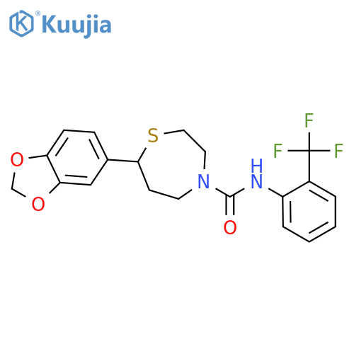 7-(2H-1,3-benzodioxol-5-yl)-N-[2-(trifluoromethyl)phenyl]-1,4-thiazepane-4-carboxamide structure
