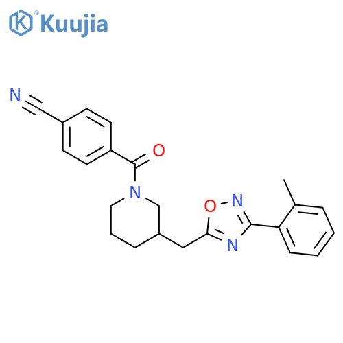 4-(3-{[3-(2-methylphenyl)-1,2,4-oxadiazol-5-yl]methyl}piperidine-1-carbonyl)benzonitrile structure