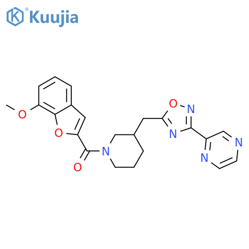 2-(5-{[1-(7-methoxy-1-benzofuran-2-carbonyl)piperidin-3-yl]methyl}-1,2,4-oxadiazol-3-yl)pyrazine structure