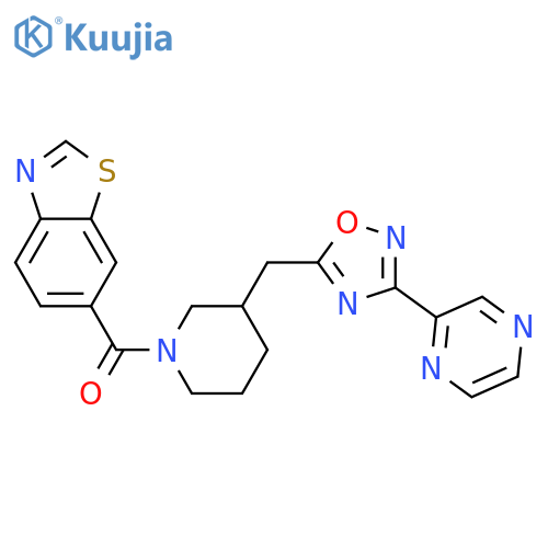 6-(3-{[3-(pyrazin-2-yl)-1,2,4-oxadiazol-5-yl]methyl}piperidine-1-carbonyl)-1,3-benzothiazole structure