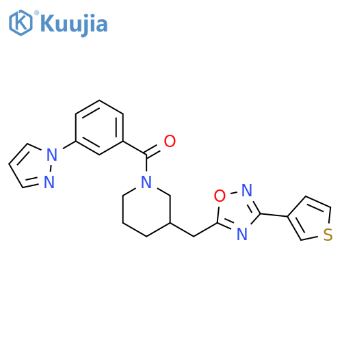 1-[3-(1H-pyrazol-1-yl)benzoyl]-3-{[3-(thiophen-3-yl)-1,2,4-oxadiazol-5-yl]methyl}piperidine structure