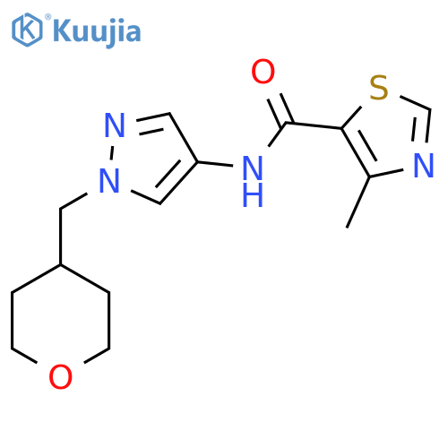4-methyl-N-(1-((tetrahydro-2H-pyran-4-yl)methyl)-1H-pyrazol-4-yl)thiazole-5-carboxamide structure