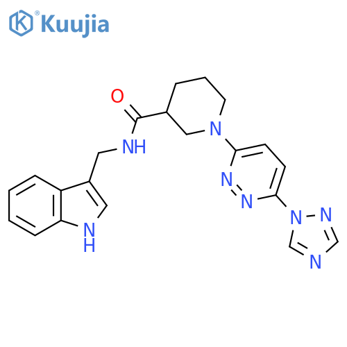 1-(6-(1H-1,2,4-triazol-1-yl)pyridazin-3-yl)-N-((1H-indol-3-yl)methyl)piperidine-3-carboxamide structure