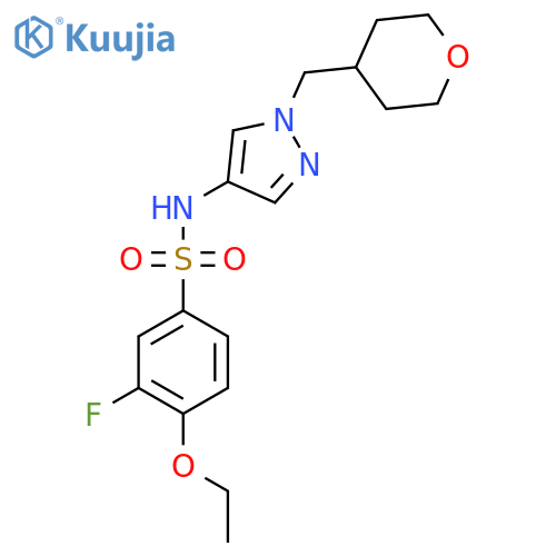 4-ethoxy-3-fluoro-N-(1-((tetrahydro-2H-pyran-4-yl)methyl)-1H-pyrazol-4-yl)benzenesulfonamide structure