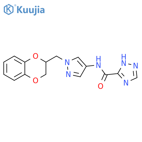 N-[1-(2,3-dihydro-1,4-benzodioxin-3-ylmethyl)pyrazol-4-yl]-1H-1,2,4-triazole-5-carboxamide structure