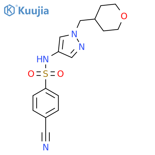 4-cyano-N-(1-((tetrahydro-2H-pyran-4-yl)methyl)-1H-pyrazol-4-yl)benzenesulfonamide structure