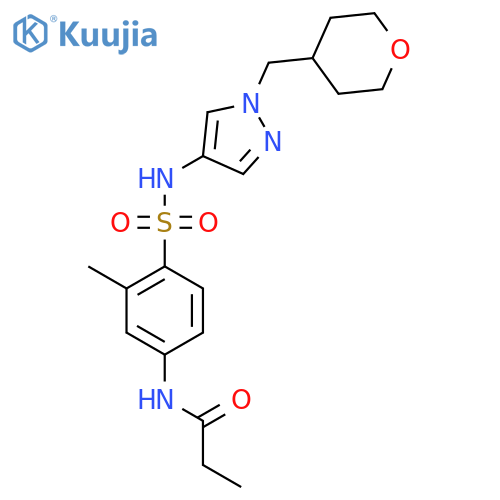 N-(3-methyl-4-(N-(1-((tetrahydro-2H-pyran-4-yl)methyl)-1H-pyrazol-4-yl)sulfamoyl)phenyl)propionamide structure