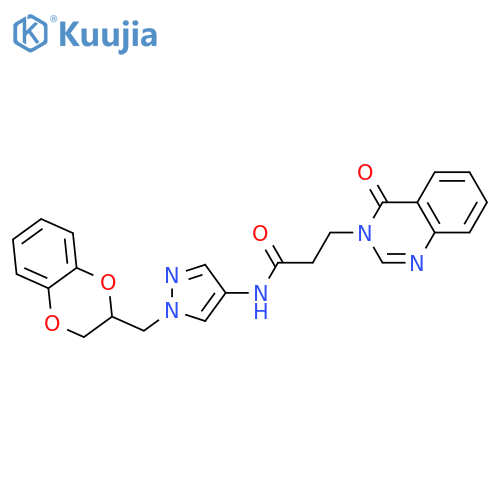 N-[1-(2,3-dihydro-1,4-benzodioxin-3-ylmethyl)pyrazol-4-yl]-3-(4-oxoquinazolin-3-yl)propanamide structure