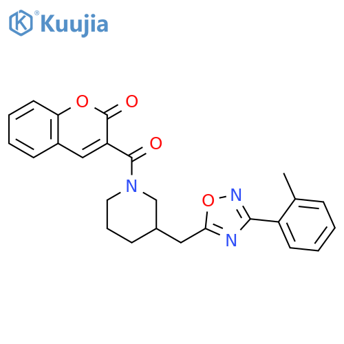 3-(3-{[3-(2-methylphenyl)-1,2,4-oxadiazol-5-yl]methyl}piperidine-1-carbonyl)-2H-chromen-2-one structure