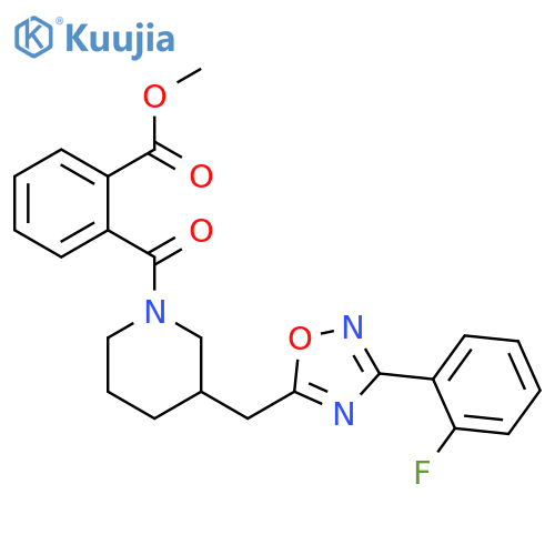 methyl 2-(3-{[3-(2-fluorophenyl)-1,2,4-oxadiazol-5-yl]methyl}piperidine-1-carbonyl)benzoate structure