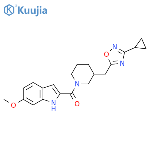 2-{3-[(3-cyclopropyl-1,2,4-oxadiazol-5-yl)methyl]piperidine-1-carbonyl}-6-methoxy-1H-indole structure