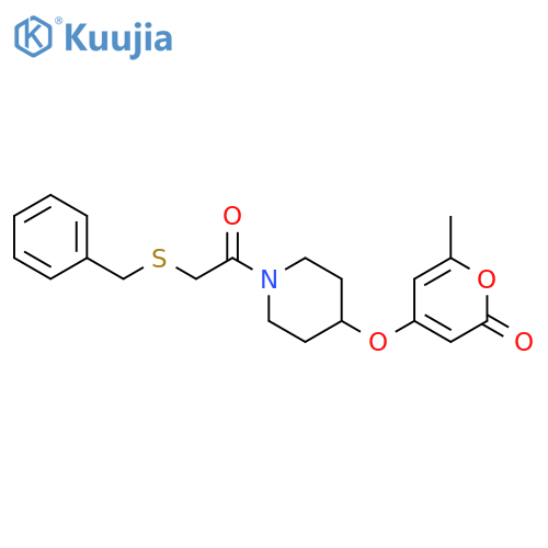 4-[1-(2-benzylsulfanylacetyl)piperidin-4-yl]oxy-6-methylpyran-2-one structure