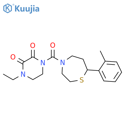 1-ethyl-4-[7-(2-methylphenyl)-1,4-thiazepane-4-carbonyl]piperazine-2,3-dione structure
