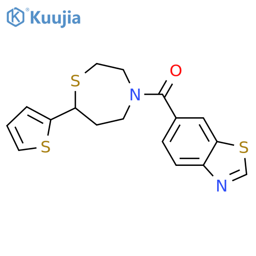 6-[7-(thiophen-2-yl)-1,4-thiazepane-4-carbonyl]-1,3-benzothiazole structure