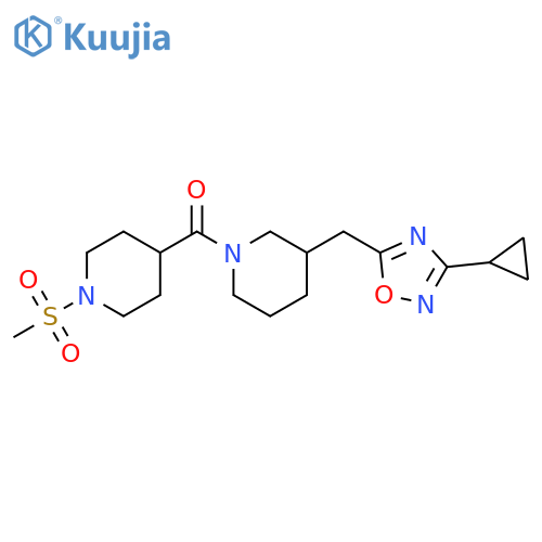 3-[(3-cyclopropyl-1,2,4-oxadiazol-5-yl)methyl]-1-(1-methanesulfonylpiperidine-4-carbonyl)piperidine structure
