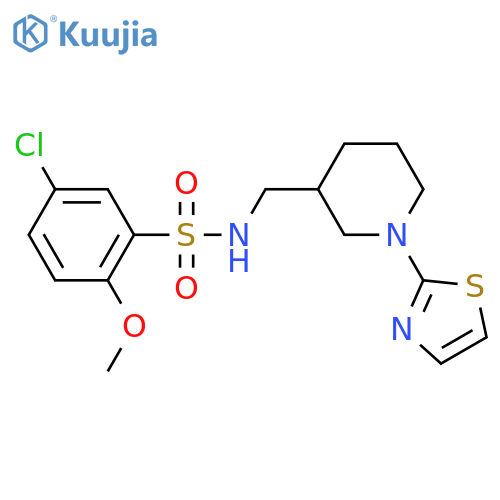 5-chloro-2-methoxy-N-((1-(thiazol-2-yl)piperidin-3-yl)methyl)benzenesulfonamide structure
