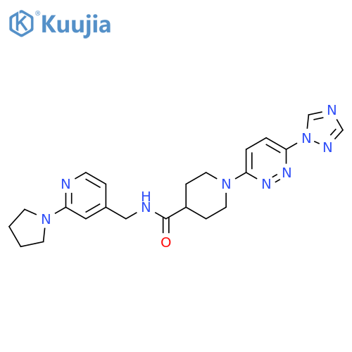 1-(6-(1H-1,2,4-triazol-1-yl)pyridazin-3-yl)-N-((2-(pyrrolidin-1-yl)pyridin-4-yl)methyl)piperidine-4-carboxamide structure