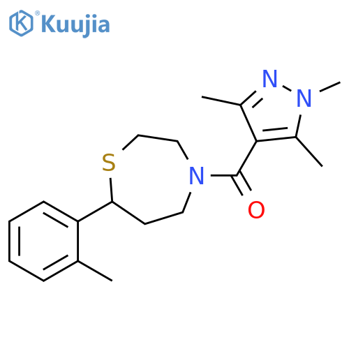 7-(2-methylphenyl)-4-(1,3,5-trimethyl-1H-pyrazole-4-carbonyl)-1,4-thiazepane structure