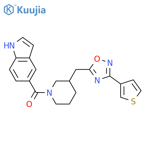 5-(3-{[3-(thiophen-3-yl)-1,2,4-oxadiazol-5-yl]methyl}piperidine-1-carbonyl)-1H-indole structure