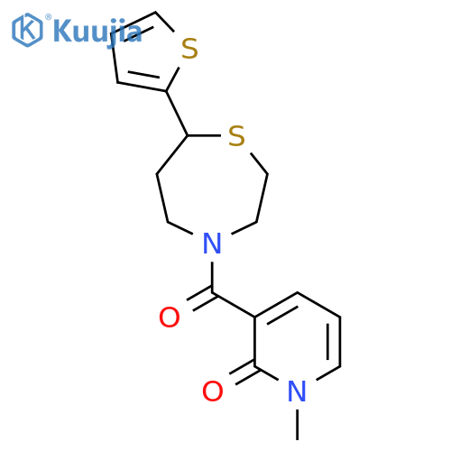 1-methyl-3-[7-(thiophen-2-yl)-1,4-thiazepane-4-carbonyl]-1,2-dihydropyridin-2-one structure
