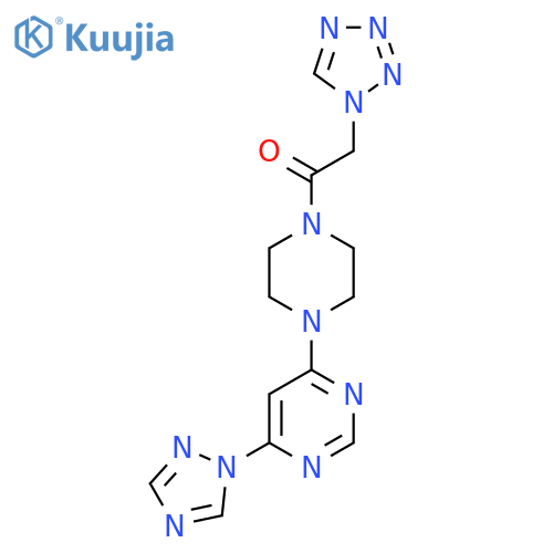 1-(4-(6-(1H-1,2,4-triazol-1-yl)pyrimidin-4-yl)piperazin-1-yl)-2-(1H-tetrazol-1-yl)ethanone structure