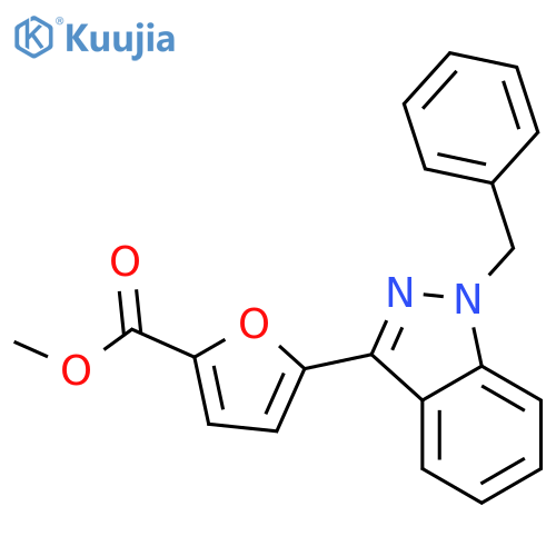 2-Furancarboxylic acid, 5-[1-(phenylmethyl)-1H-indazol-3-yl]-, methylester structure