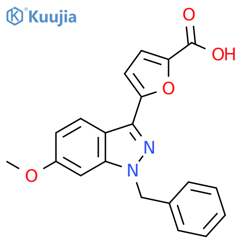 2-Furancarboxylic acid, 5-[6-methoxy-1-(phenylmethyl)-1H-indazol-3-yl]- structure