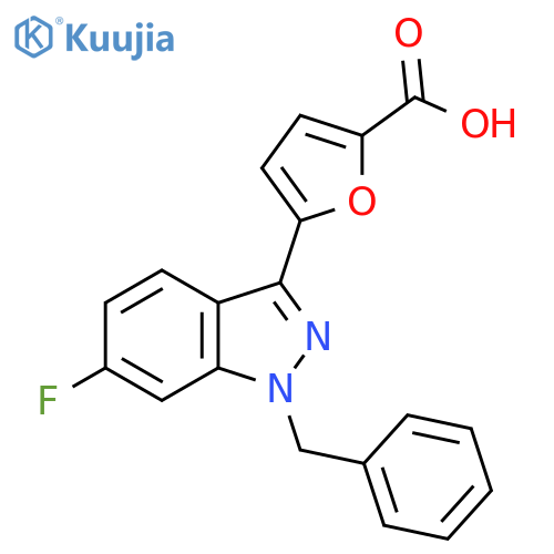 2-Furancarboxylic acid, 5-[6-fluoro-1-(phenylmethyl)-1H-indazol-3-yl]- structure
