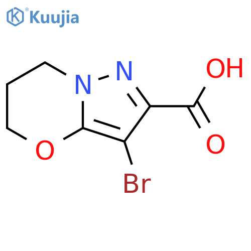 3-bromo-5H,6H,7H-pyrazolo3,2-b1,3oxazine-2-carboxylic acid structure