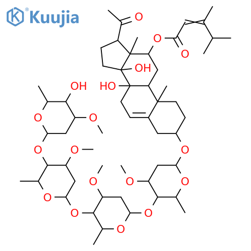 3,8,12,14-Tetrahydroxypregn-5-en-20-one; (3β,12β,14β,17α)-form, 12-O-(3,4-Dimethyl-2E-pentenoyl), 3-O-[α-L-cymaropyranosyl-(1→4)-β-D-oleandropyranosyl-(1→4)-β-D-cymaropyranosyl-(1→4)-β-D-cymaropyranoside] structure