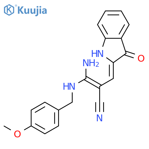 2-Propenenitrile,3-amino-2-[(1,3-dihydro-3-oxo-2H-indol-2-ylidene)methyl]-3-[[(4-methoxyphenyl)methyl]amino]- structure