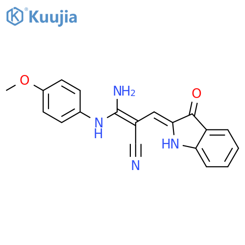 (2Z)-3-amino-3-[(4-methoxyphenyl)amino]-2-[(Z)-(3-oxo-1,3-dihydro-2H-indol-2-ylidene)methyl]prop-2-enenitrile structure