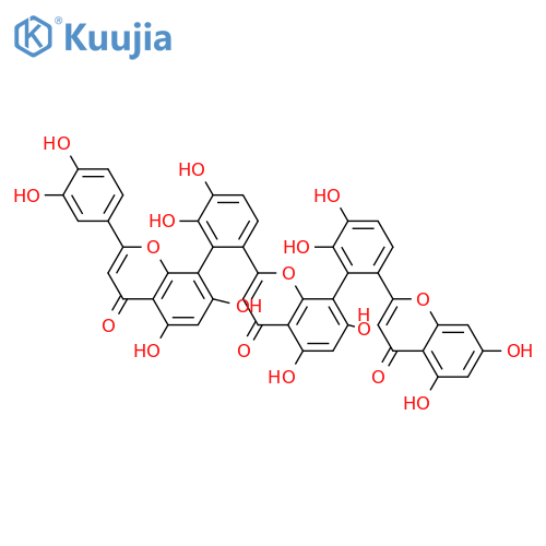 4H-1-Benzopyran-4-one, 8-[6-(5,7-dihydroxy-4-oxo-4H-1-benzopyran-2-yl)-2,3-dihydroxyphenyl]-2-[2-[2-(3,4-dihydroxyphenyl)-5,7-dihydroxy-4-oxo-4H-1-benzopyran-8-yl]-3,4-dihydroxyphenyl]-5,7-dihydroxy-, stereoisomer structure
