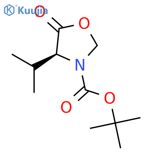 (4S)-N-tert-butyloxycarbonyl-4-isopropyl-1,3-oxazolidin-5-one structure