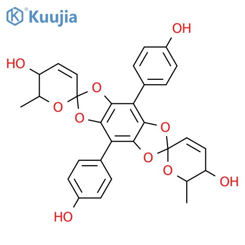 Dispiro[2H-pyran-2,2'-benzo[1,2-d:4,5-d']bis[1,3]dioxole-6',2''-[2H]pyran]-5,5''-diol, 5,5'',6,6''-tetrahydro-4',8'-bis(4-hydroxyphenyl)-6,6''-dimethyl-, stereoisomer (9CI) structure