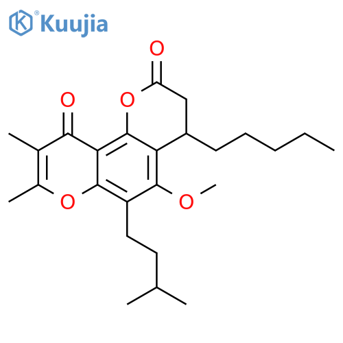 2H,10H-Benzo[1,2-b:3,4-b']dipyran-2,10-dione, 3,4-dihydro-5-methoxy-8,9-dimethyl-6-(3-methylbutyl)-4-pentyl- (9CI) structure